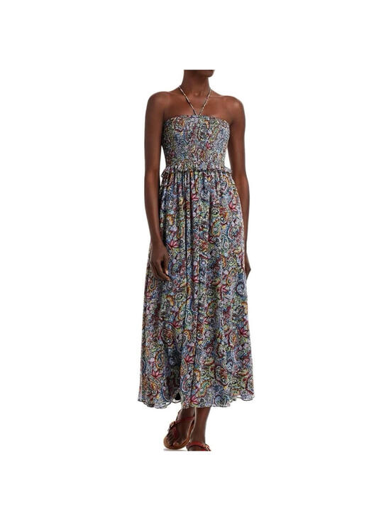 Aqua Dresses & Skirts - Aqua Paisley Smocked Halter Midi Dress Small Boho